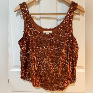Forever 21 Rust Copper Pumpkin Sequin Sleeveless Tank Top